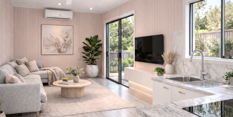 Modern living with pink accents